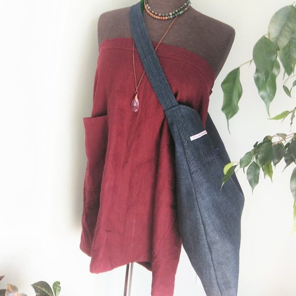 Origami Japanese Denim bag. Boho Denim tote.  Denim Hobo Bag, Azuma bag Cross bo - Picture 2 of 7